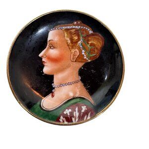 Pollaiolg Italian Hand-Painted Ceramic Plate With Renaissance Lady Portrait 4” D